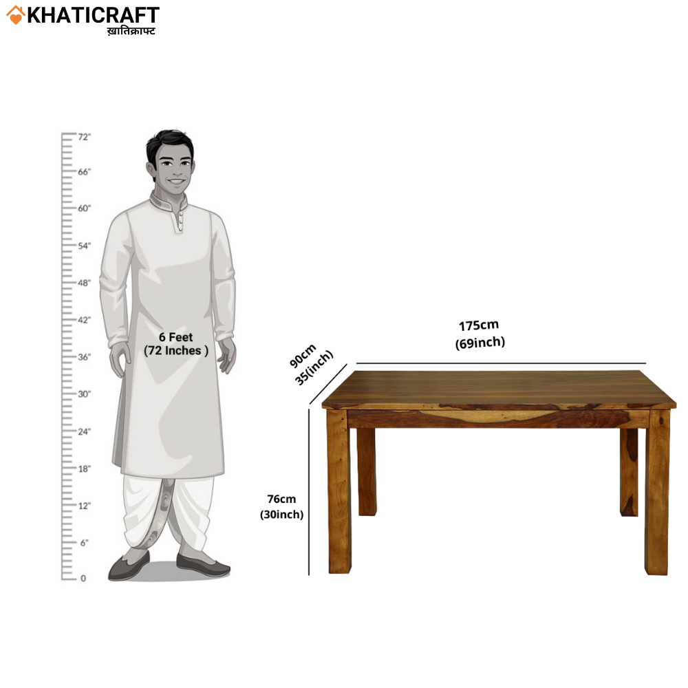 Hina Hana Solid Wood Sheesham 6 Seater Dining Set with Cushioned Bench