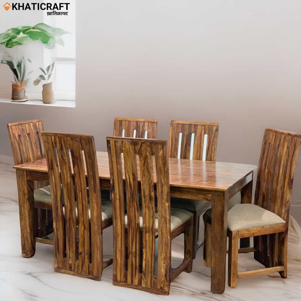 Hina Hana Solid Wood Sheesham 6 Seater Dining Set with cushion