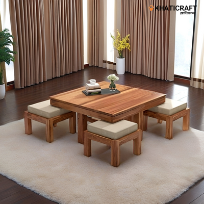 Sara with Cushion Solid Wood Sheesham Nested Coffee Table Set of 5(1+4)