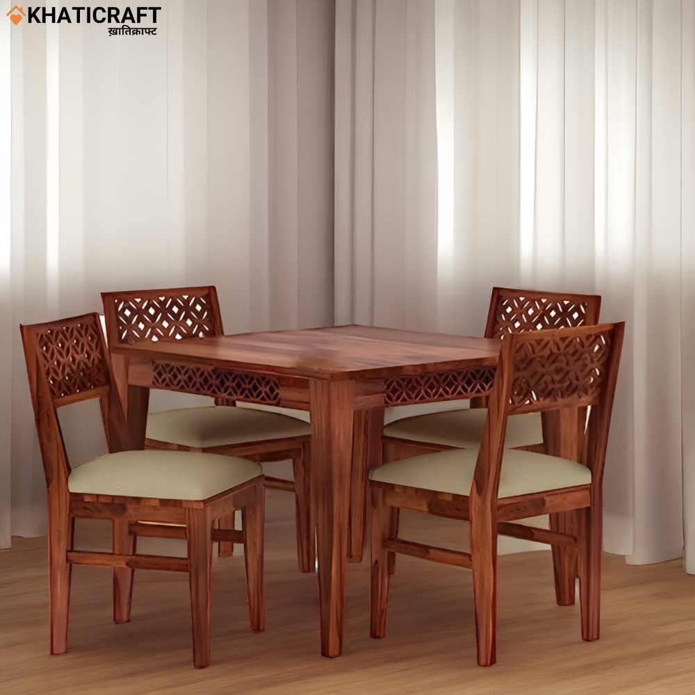 Mira Solid Wood Sheesham 4 Seater Dining Set with Cushion