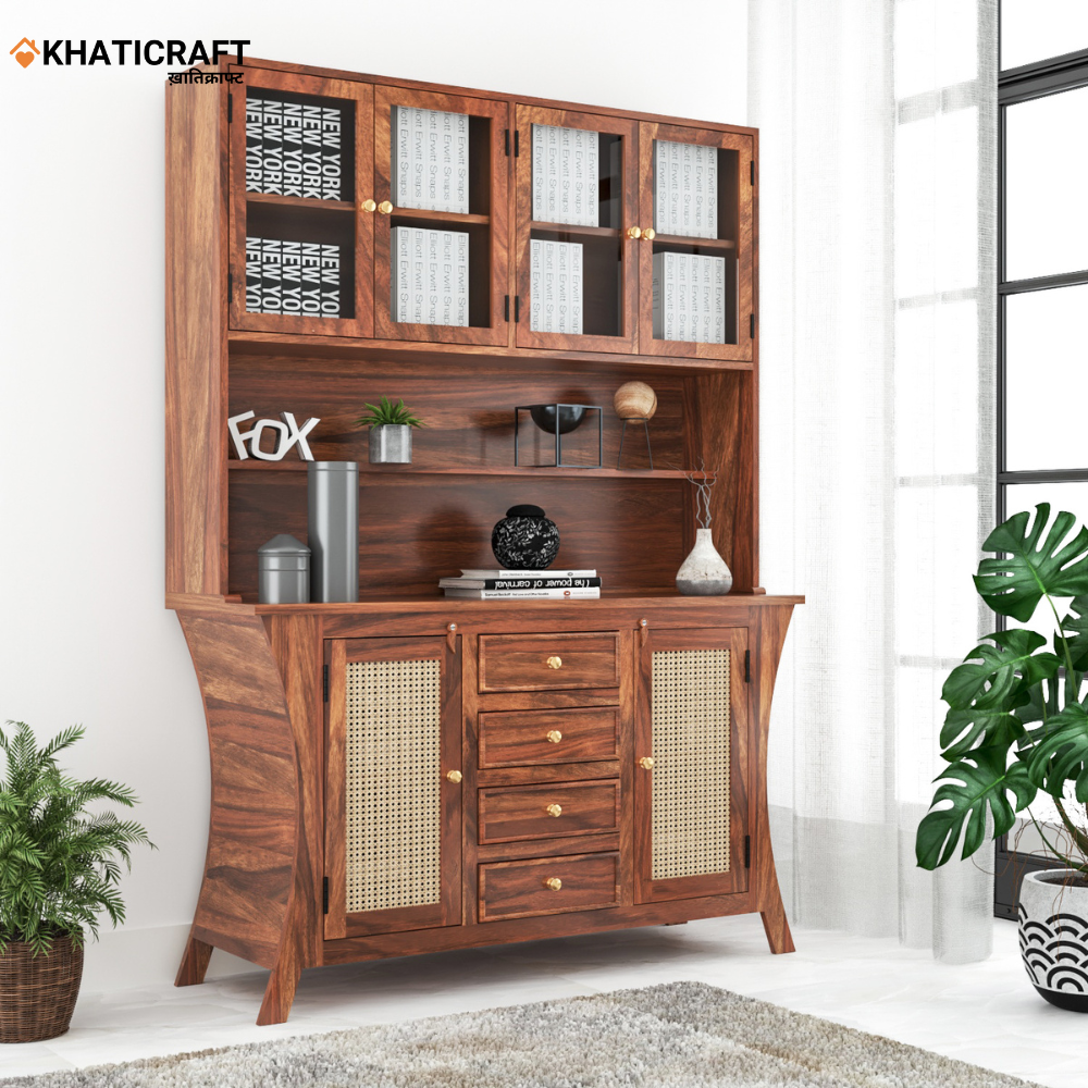 Kian Solid Wood Sheesham Crockery Unit with Rattan