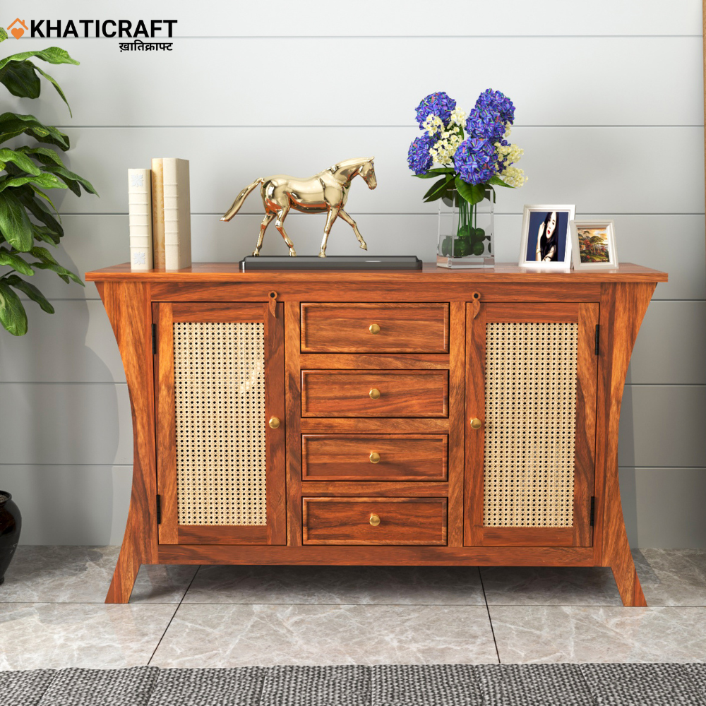 Kian Solid Wood Sheesham Sideboard with Rattan