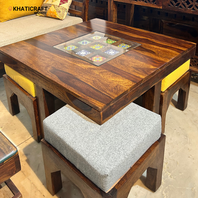 Chitra Solid Wood Sheesham Nested Coffee Table Set of 5(1+4)