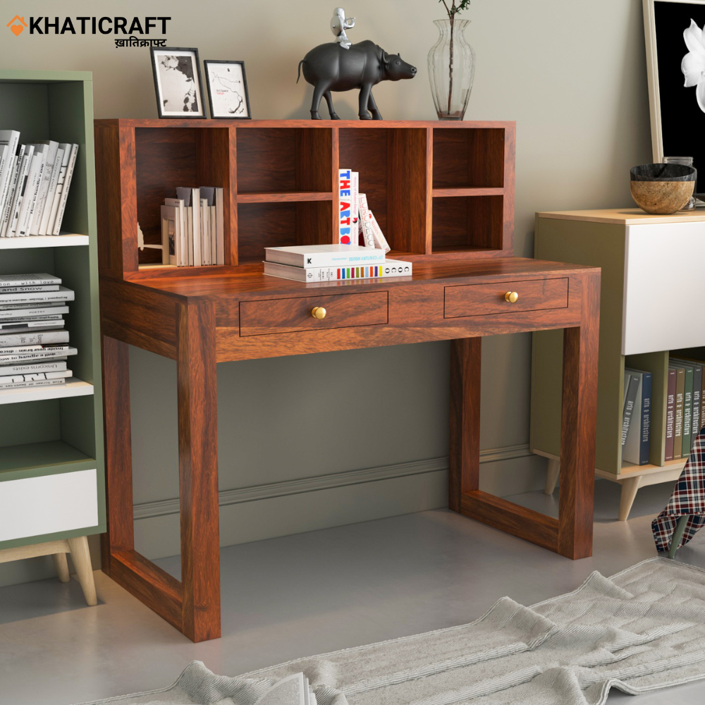 Arya-2 Solid Wood Sheesham Study Table With Chavi Wallshelf