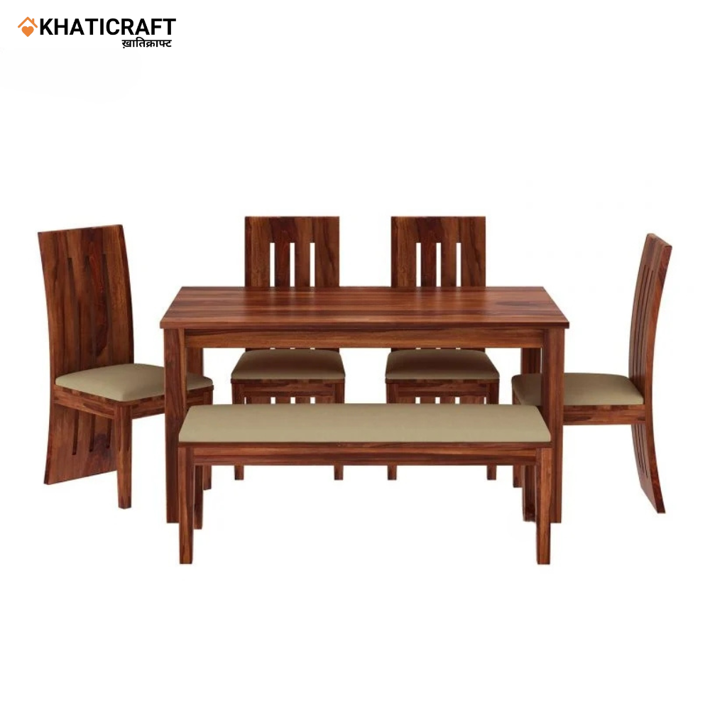 Hina Hana Solid Wood Sheesham 6 Seater Dining Set with Cushioned Bench