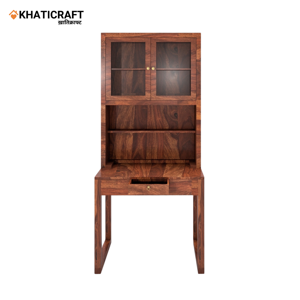 Arya-1 Solid Wood Sheesham Study Table With Mount Bookshelf