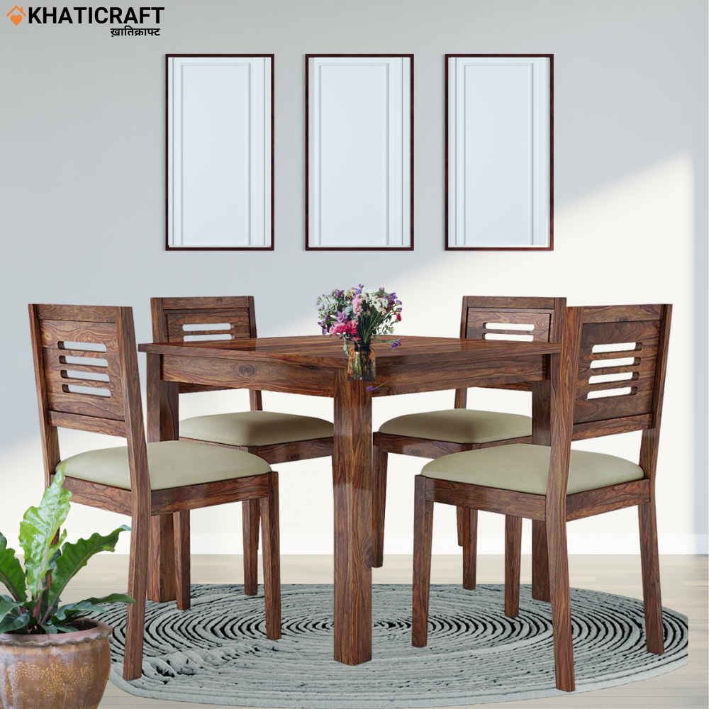 Hina Ulka Solid Wood Sheesham 4 Seater Dining Set with cushion