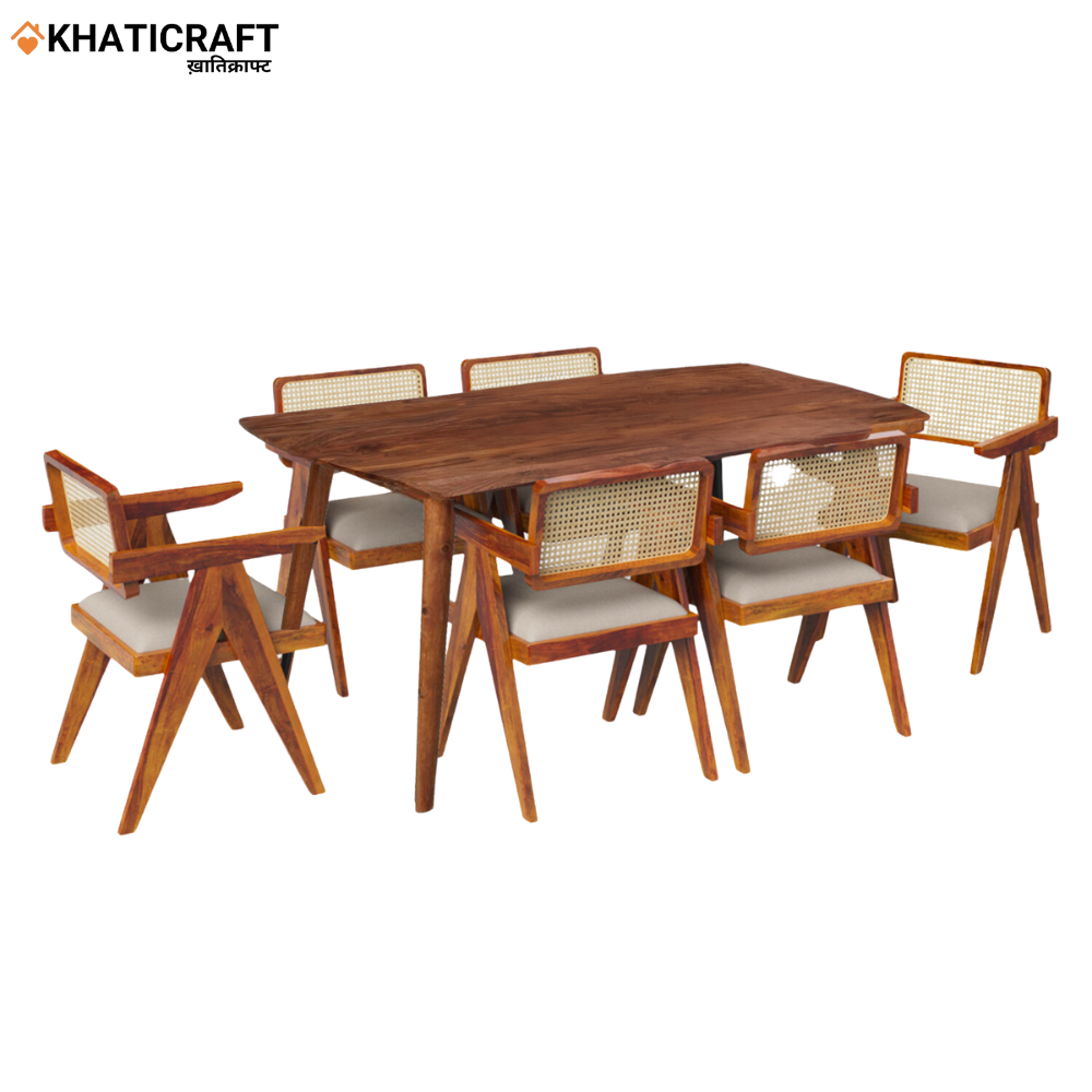 Kian With Rukm Armrest chairs Solid Wood Sheesham 6 Seater Dining Set