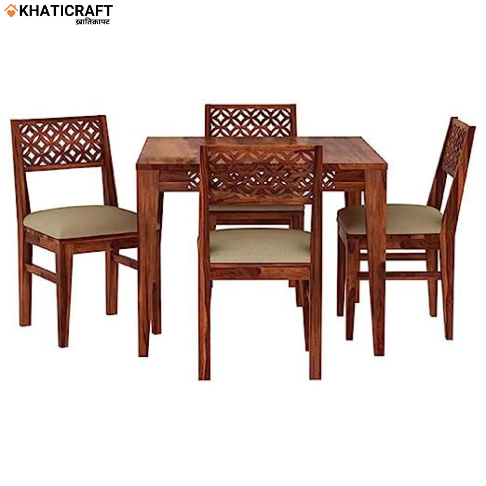 Mira Solid Wood Sheesham 4 Seater Dining Set with Cushion