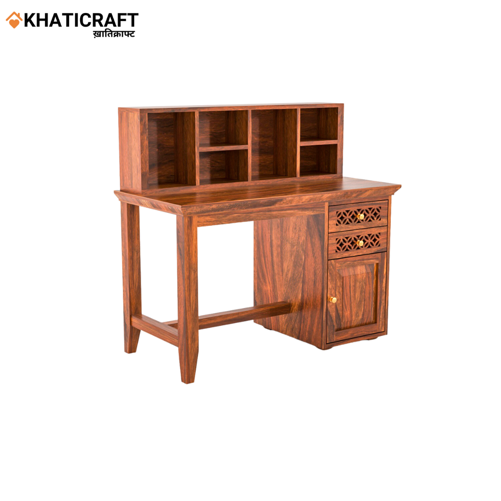 Mira Solid Wood Sheesham Study Table with Chavi Wallshelf