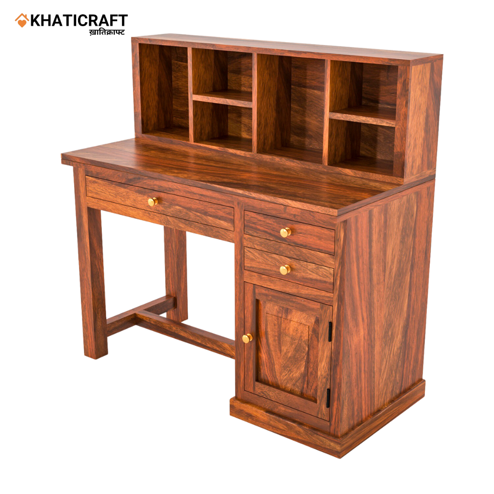 Nitya Solid Wood Sheesham Study Table with Chavi Wallshelf