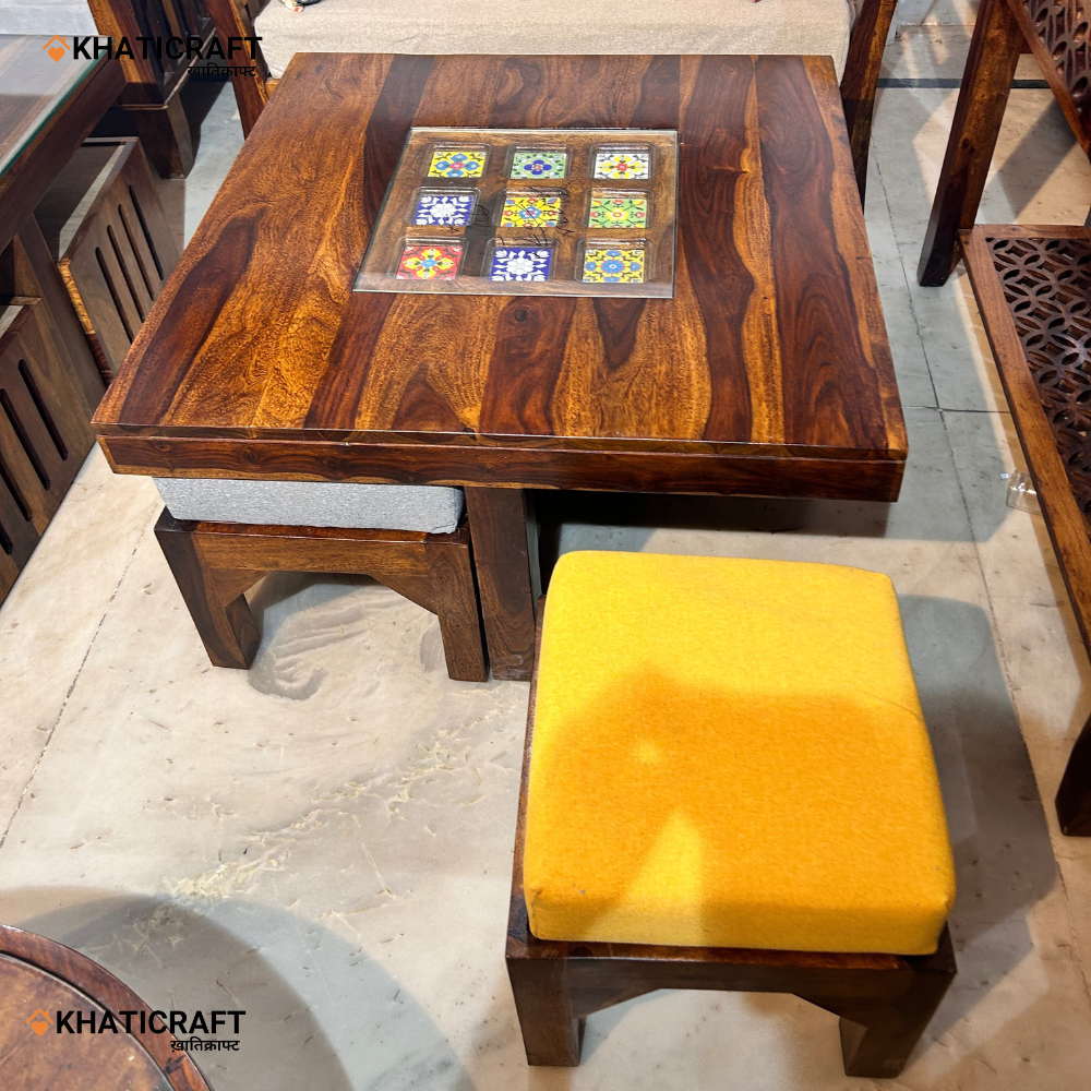 Chitra Solid Wood Sheesham Nested Coffee Table Set of 5(1+4)