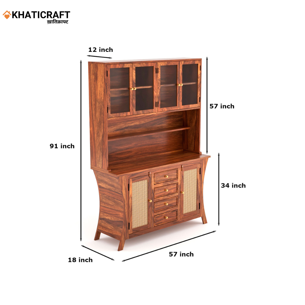 Kian Solid Wood Sheesham Crockery Unit with Rattan