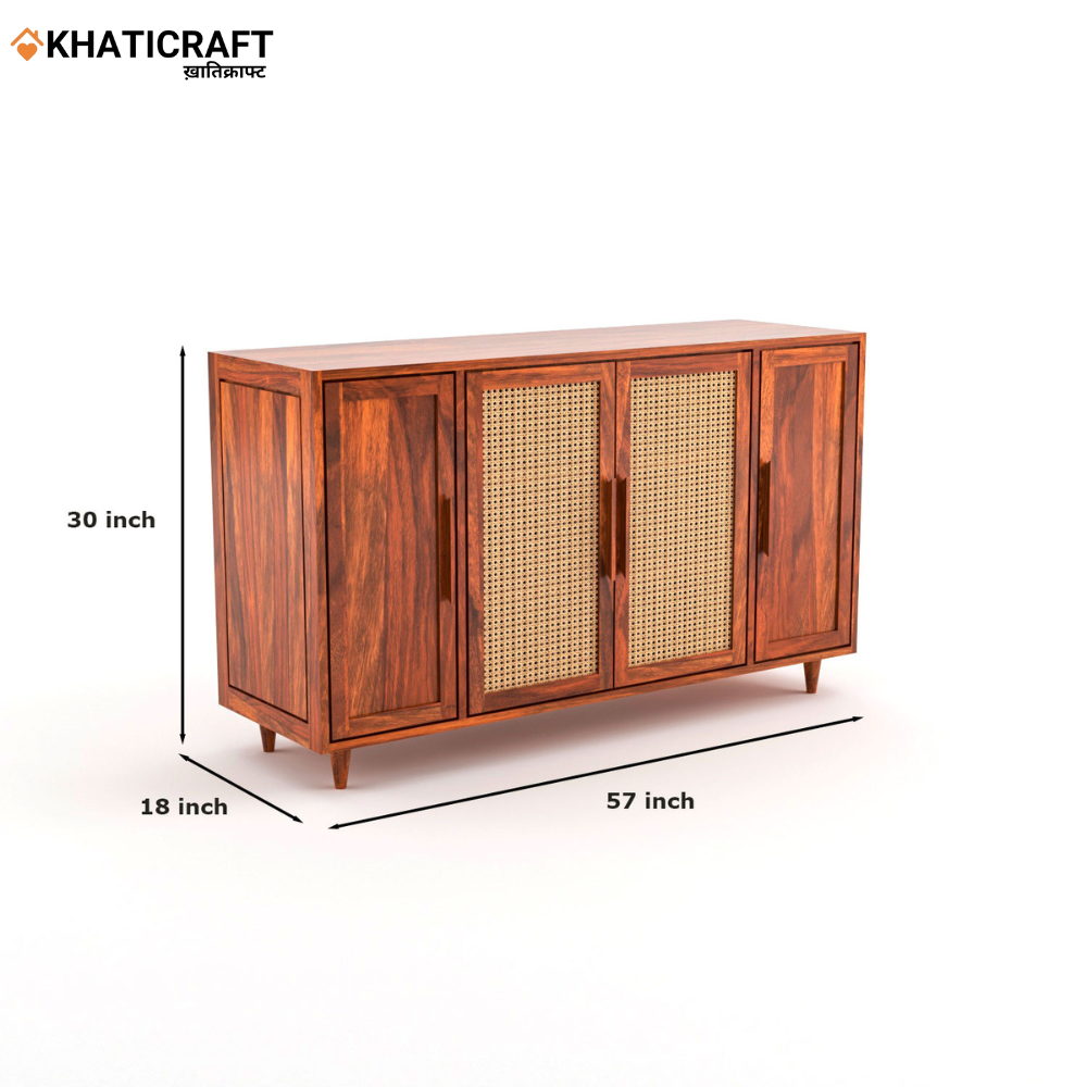 Naira Solid Wood Sheesham Sideboard With Rattan