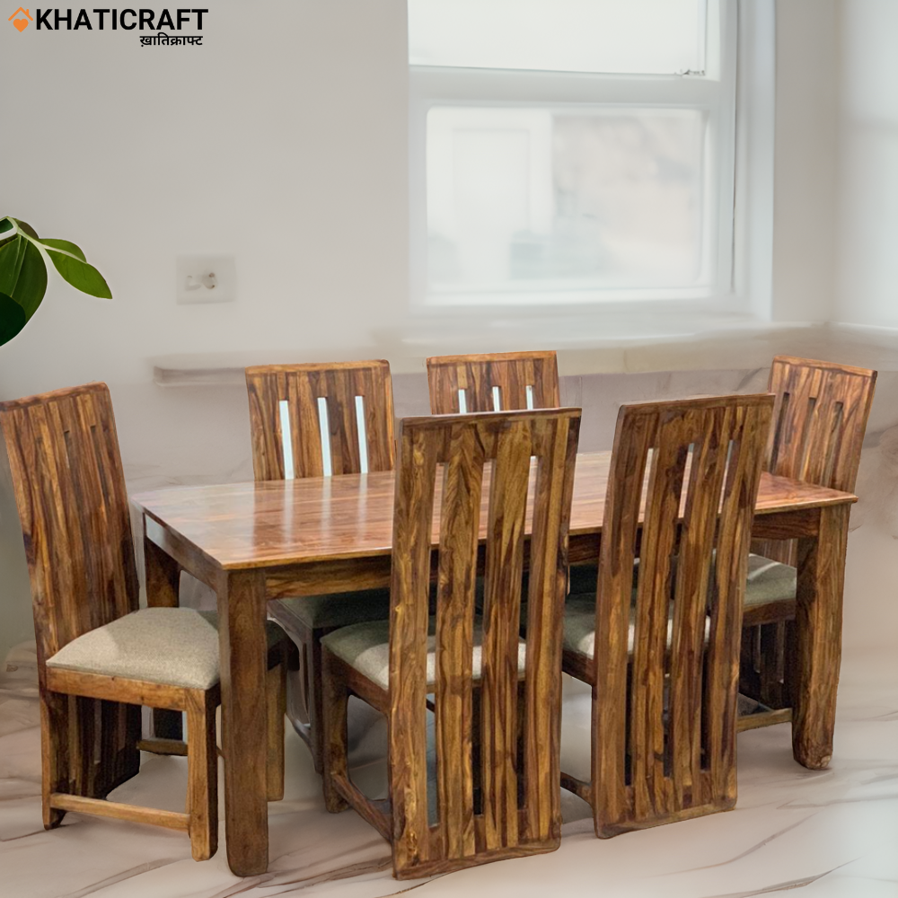 Hina Hana Solid Wood Sheesham 6 Seater Dining Set with cushion