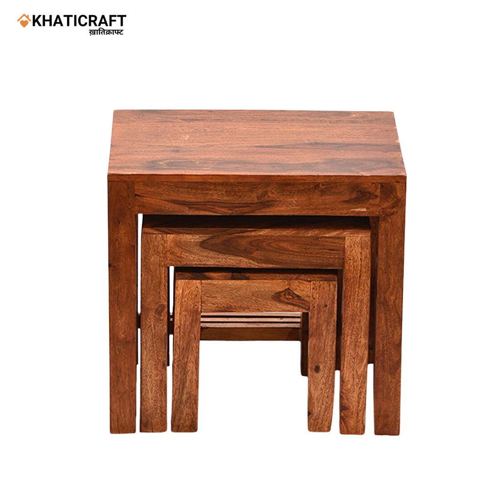 Akira Solid Wood Sheesham Nested Stool Set