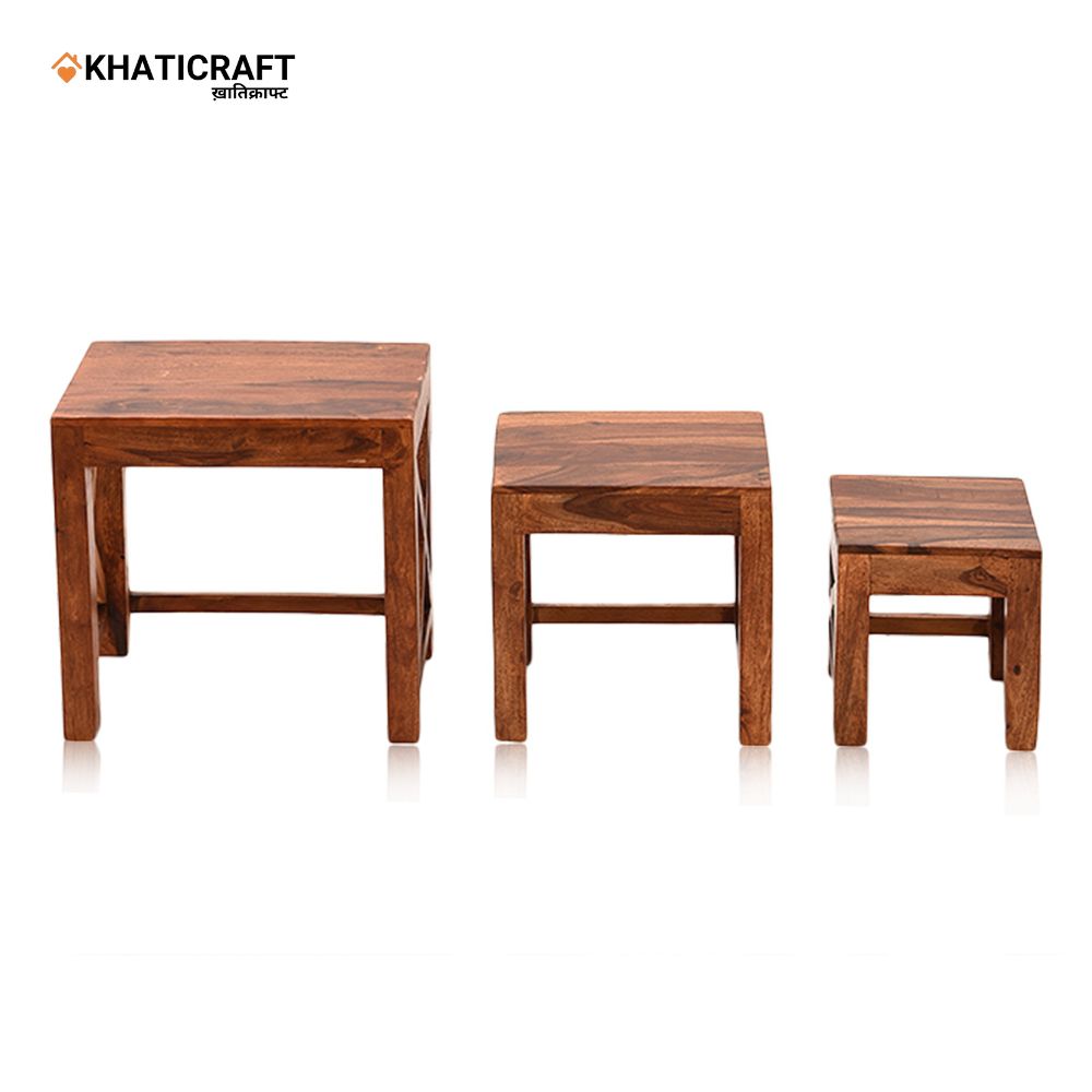 Akira Solid Wood Sheesham Nested Stool Set