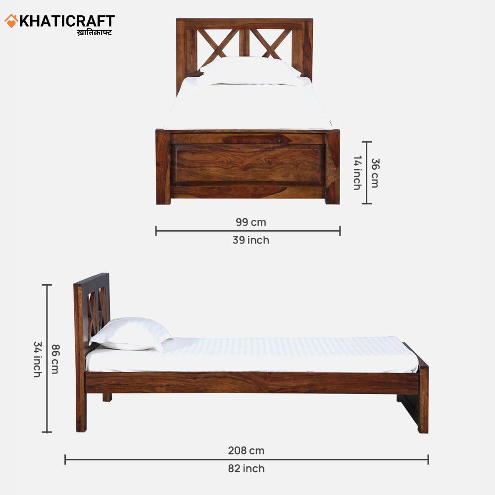 Akira Solid Wood Sheesham  Single Bed