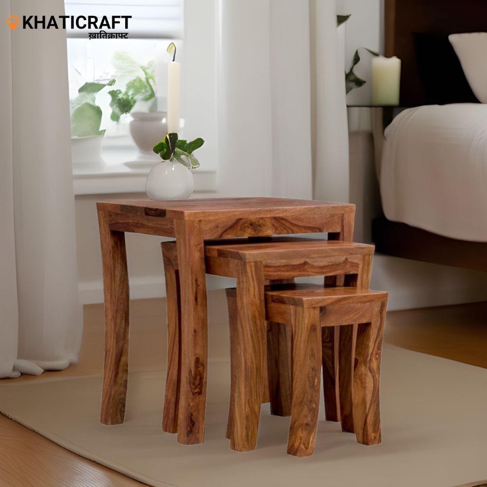 Kian Solid Wood Sheesham Nested Stool Set