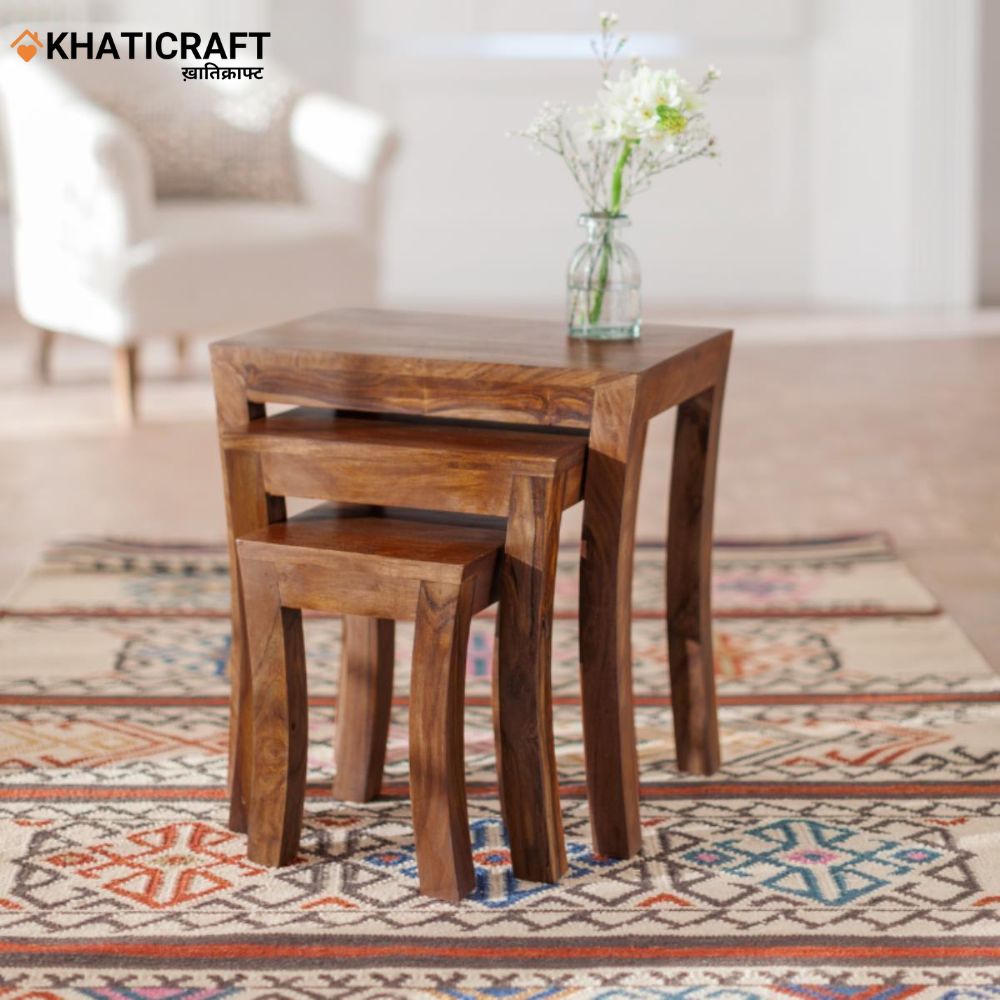 Kian Solid Wood Sheesham Nested Stool Set