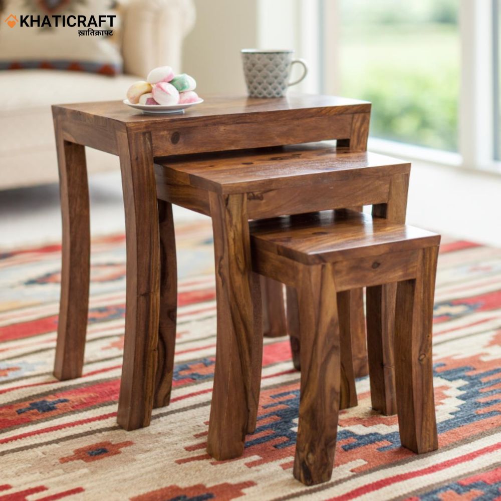 Kian Solid Wood Sheesham Nested Stool Set