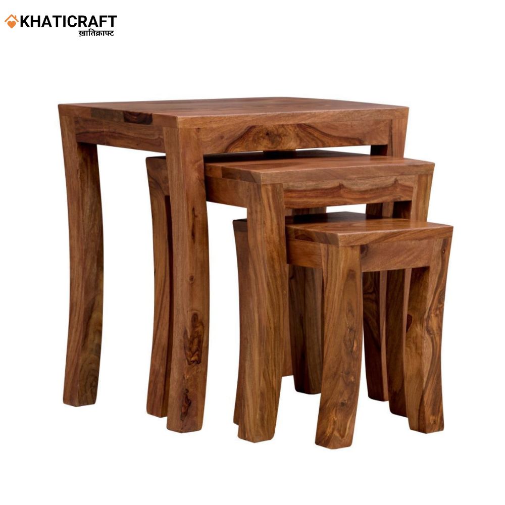 Kian Solid Wood Sheesham Nested Stool Set