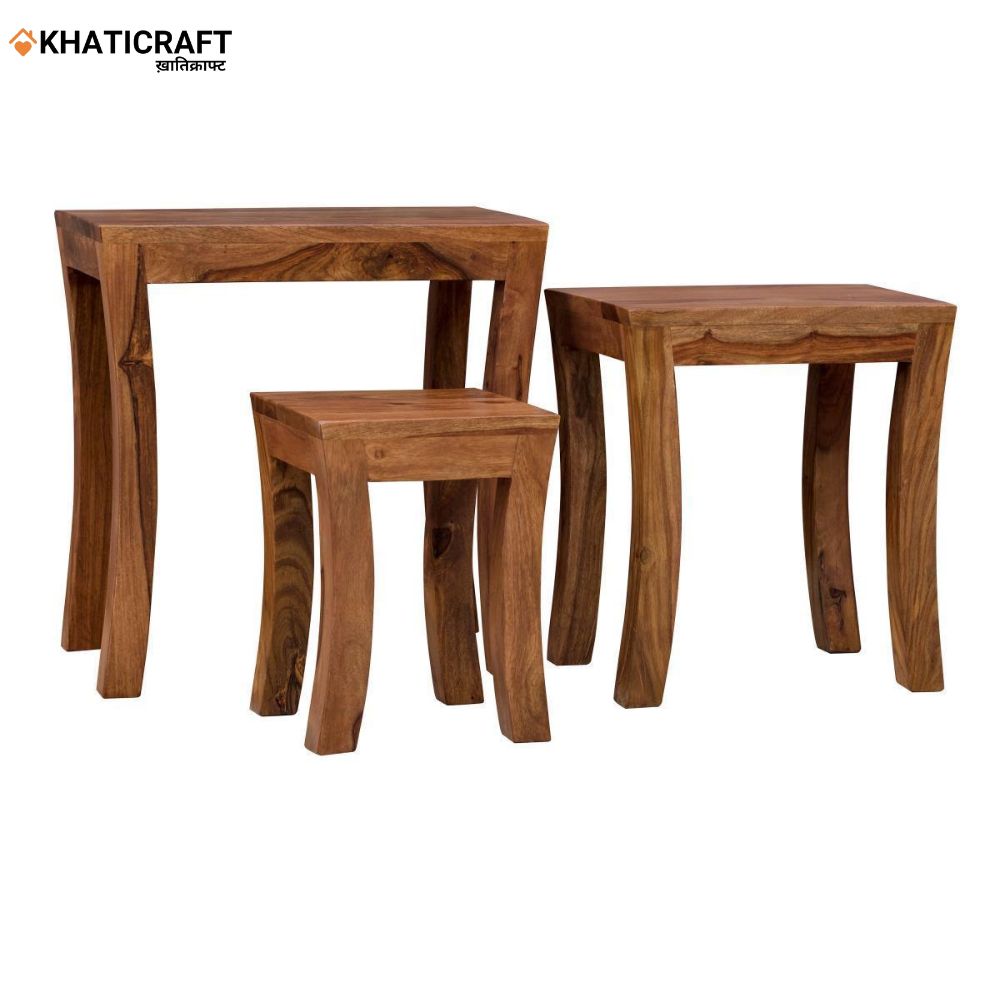 Kian Solid Wood Sheesham Nested Stool Set