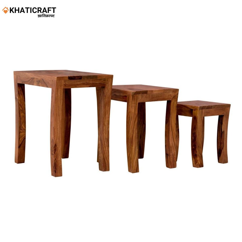 Kian Solid Wood Sheesham Nested Stool Set