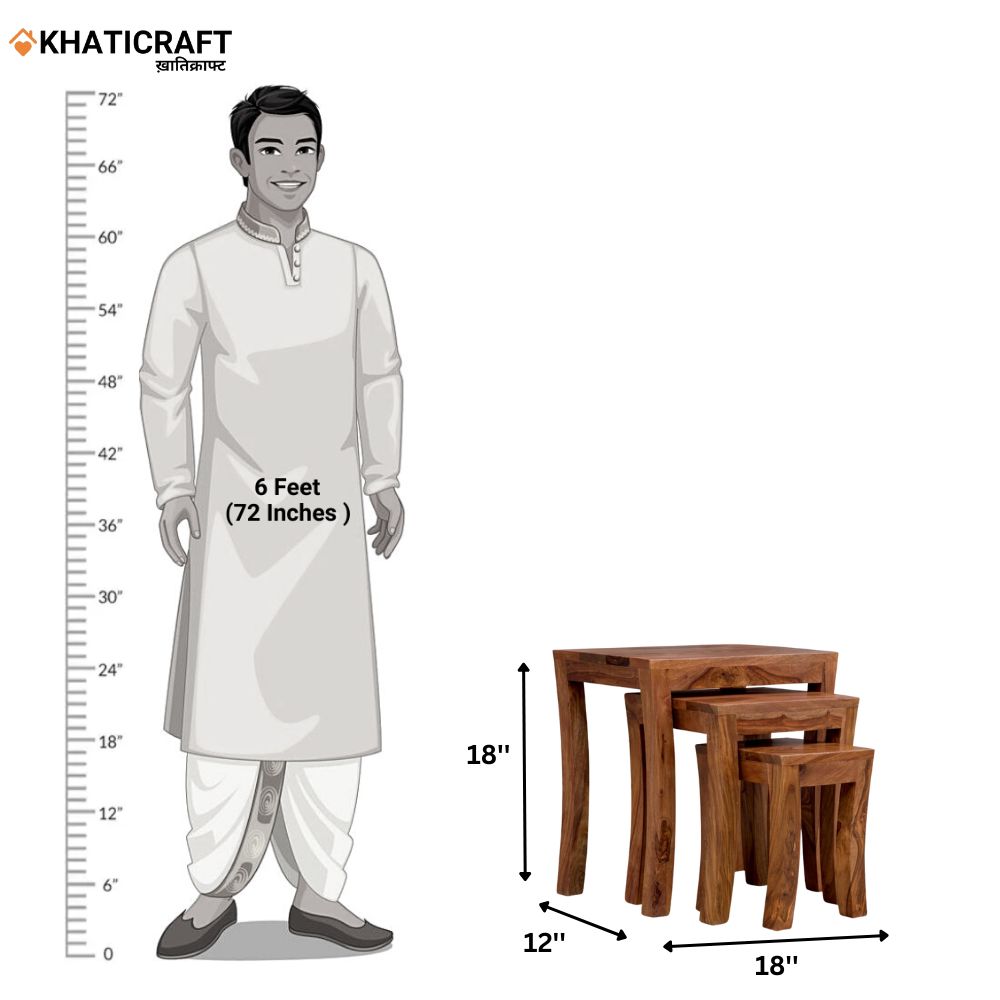 Kian Solid Wood Sheesham Nested Stool Set