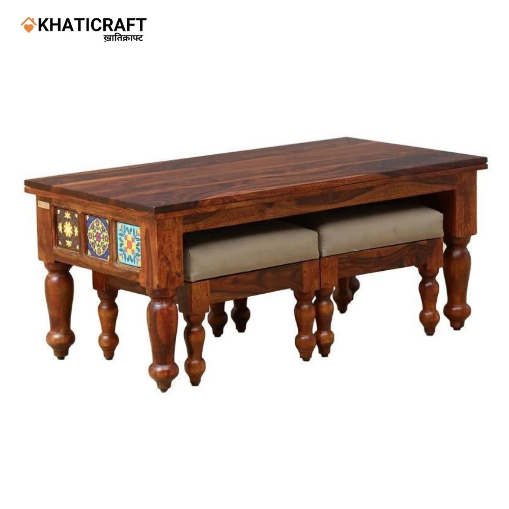 Chitra Solid Wood Sheesham Nested Coffee Table Set of 3(1+2)
