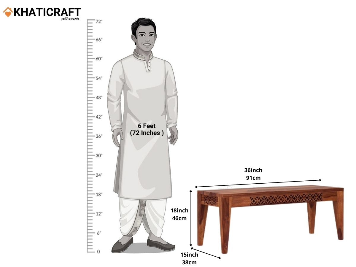 Mira Solid Wood Sheesham 6 Seater Bench