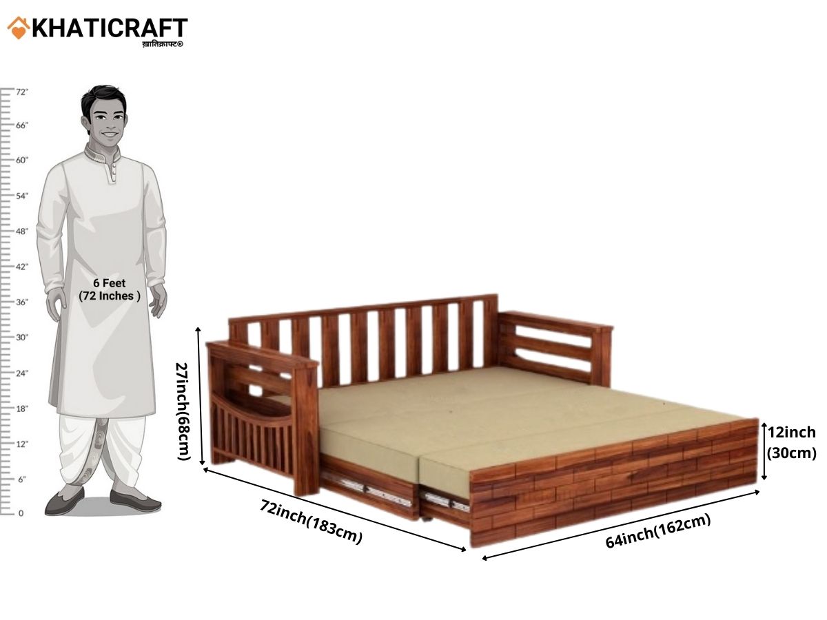 Molai Solid Wood Sheesham Sofa Cum Bed