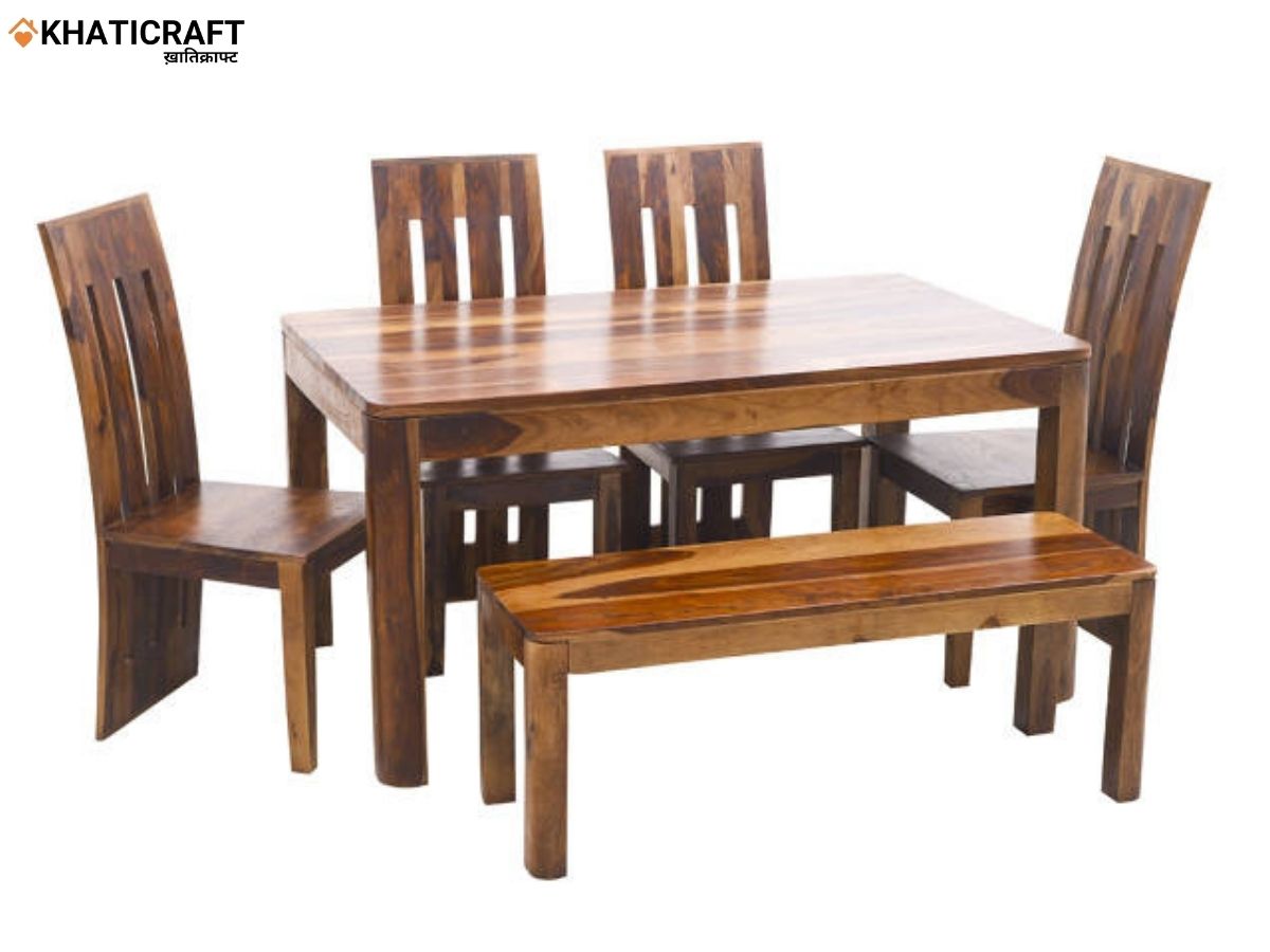 Rami Hana Solid Wood Sheesham 6 Seater Dining Set with Bench