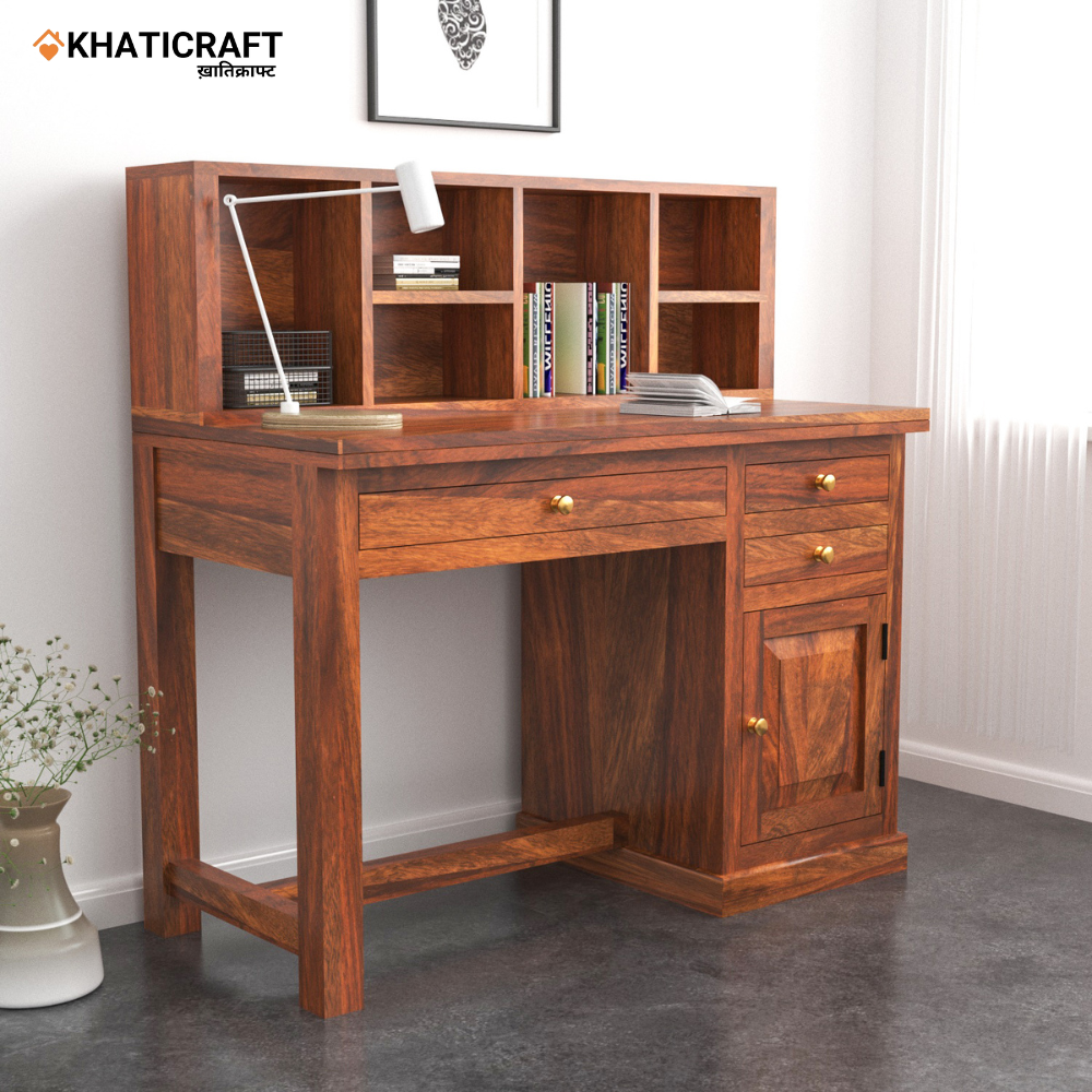 Nitya Solid Wood Sheesham Study Table with Chavi Wallshelf