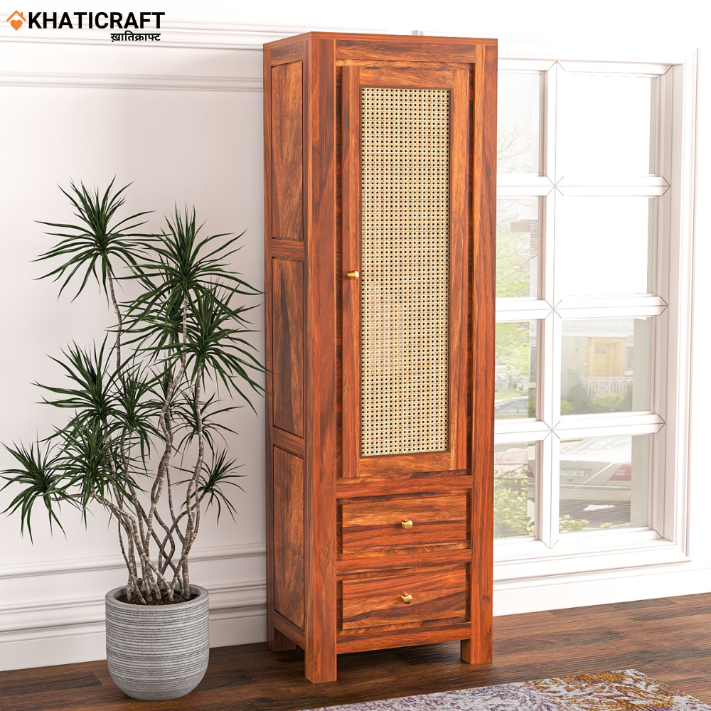 Hina Solid Wood Sheesham Bookshelf with Rattan