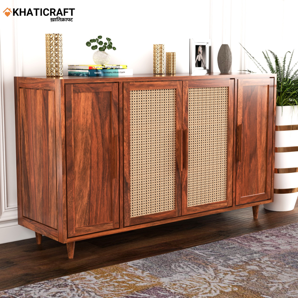 Naira Solid Wood Sheesham Sideboard With Rattan