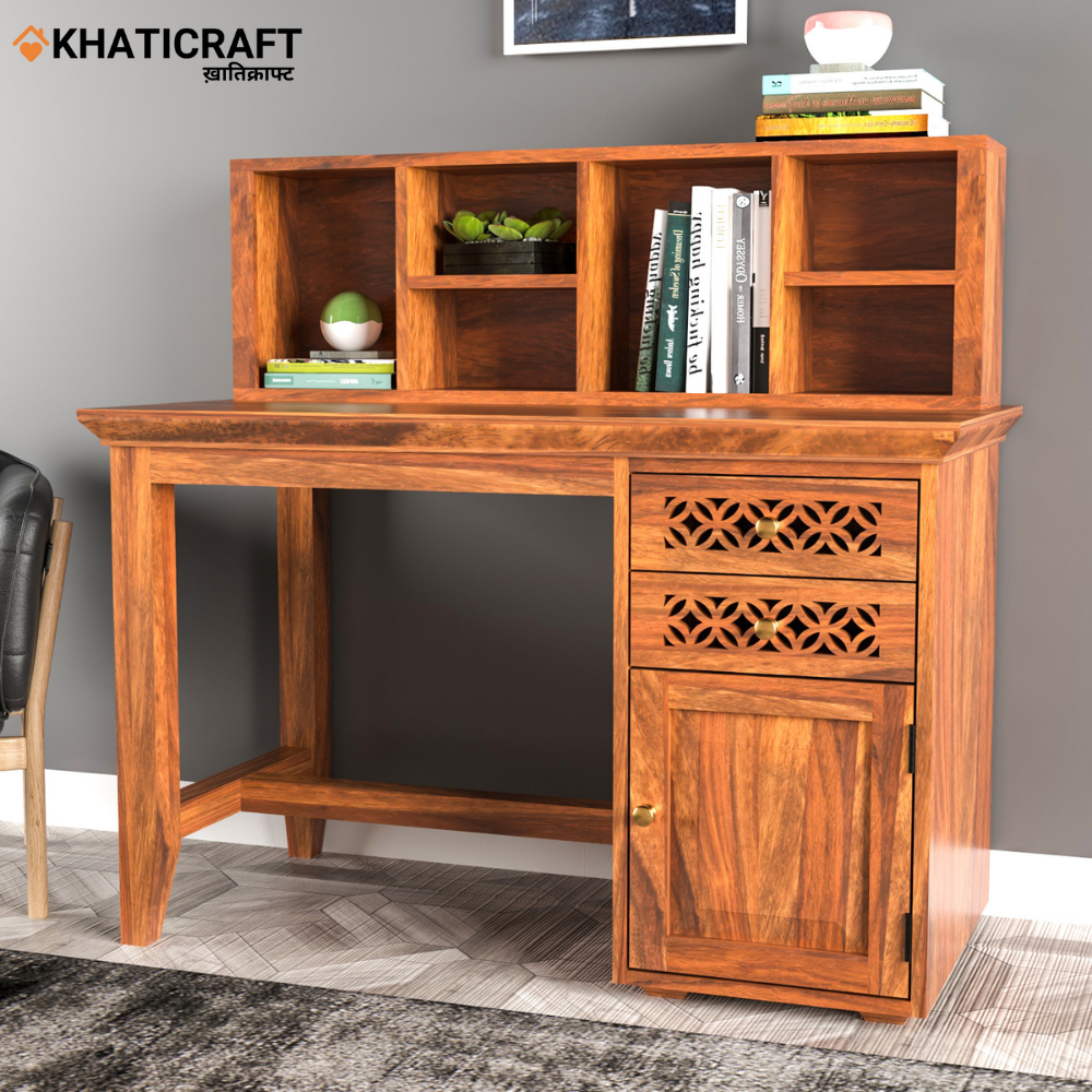 Mira Solid Wood Sheesham Study Table With Chavi Wallshelf 