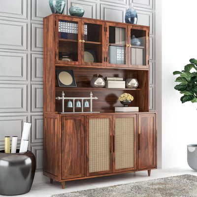 Naira Solid Wood Sheesham Crockery Unit with Rattan