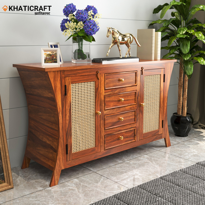 Kian Solid Wood Sheesham Sideboard with Rattan