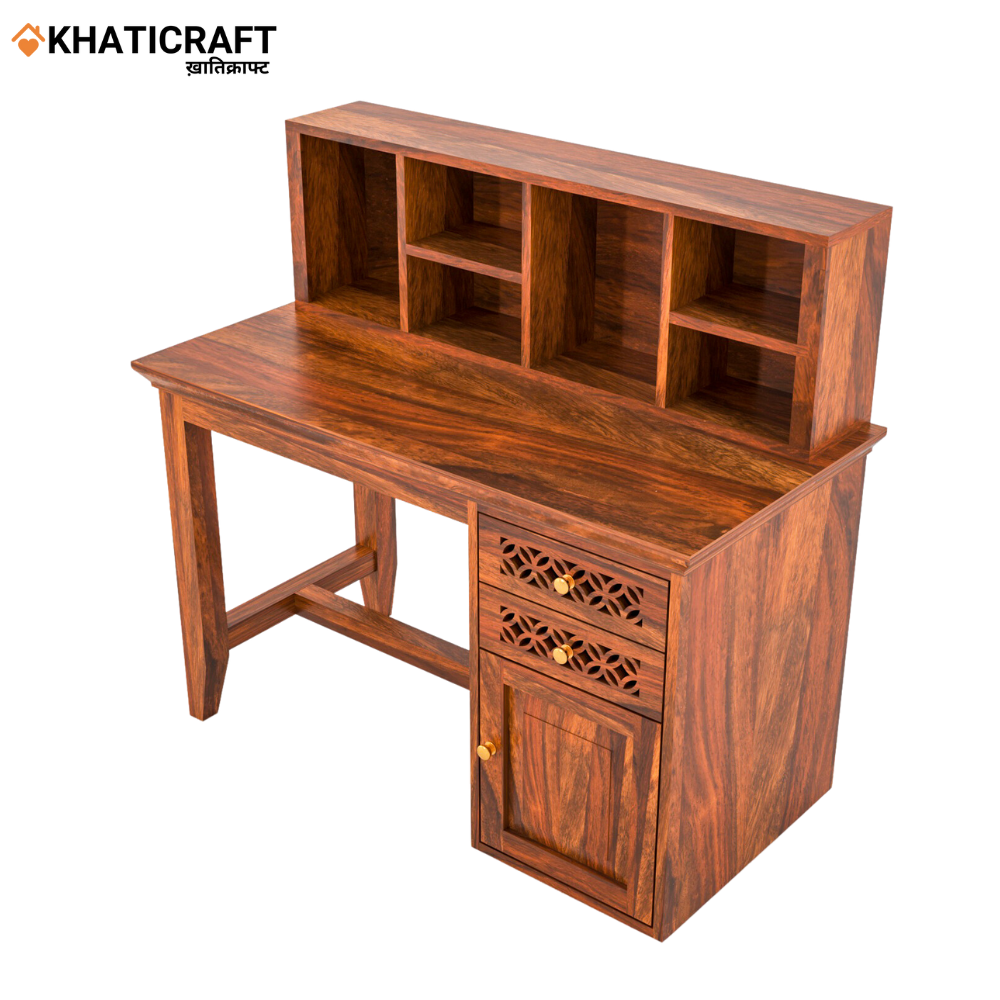 Mira Solid Wood Sheesham Study Table with Chavi Wallshelf