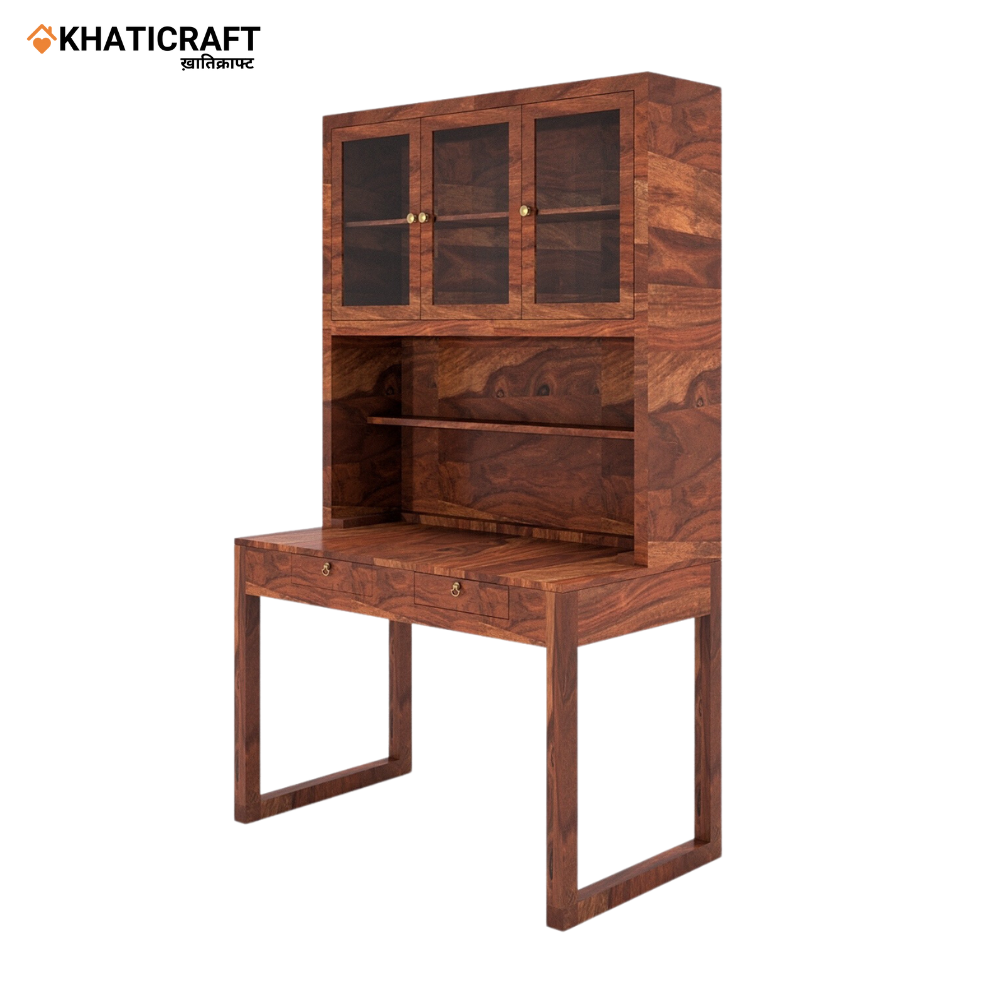 Arya-2 Solid Wood Sheesham Study Table With Mount Bookshelf