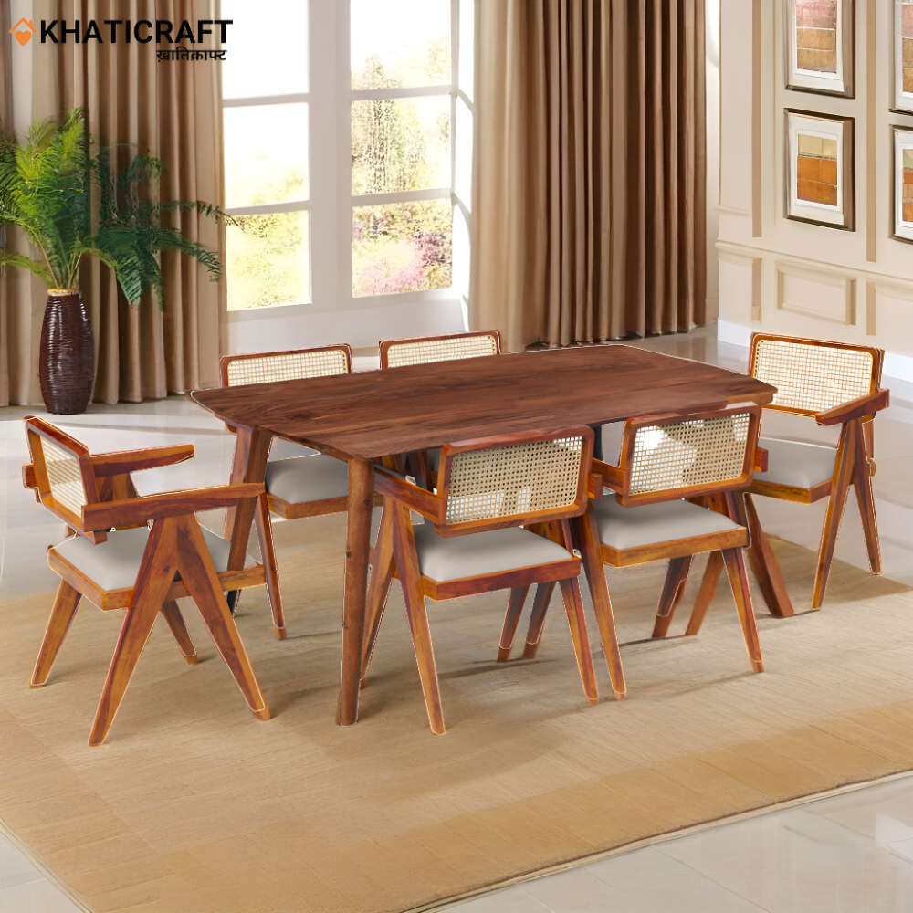 Kian With Rukm Armrest chairs Solid Wood Sheesham 6 Seater Dining Set