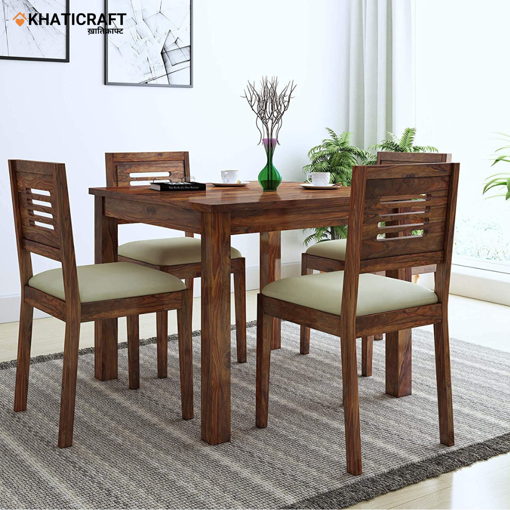 Hina Ulka Solid Wood Sheesham 4 Seater Dining Set with cushion