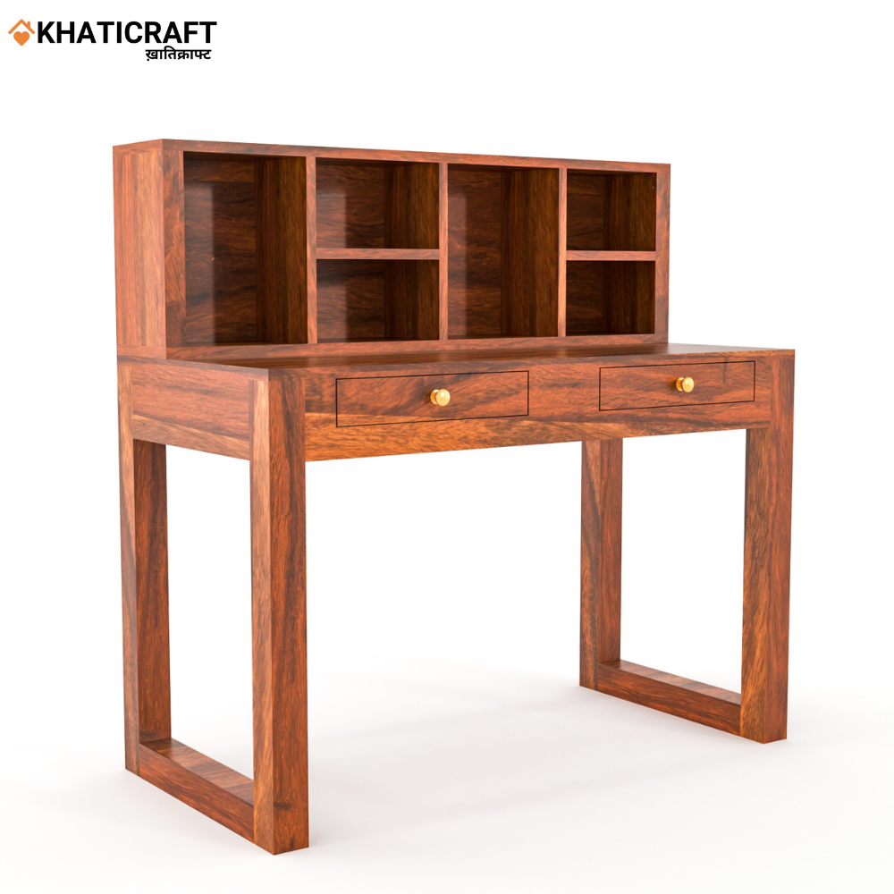 Arya-2 Solid Wood Sheesham Study Table With Chavi Wallshelf