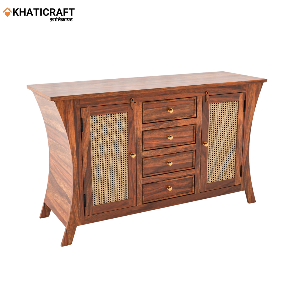 Kian Solid Wood Sheesham Sideboard with Rattan