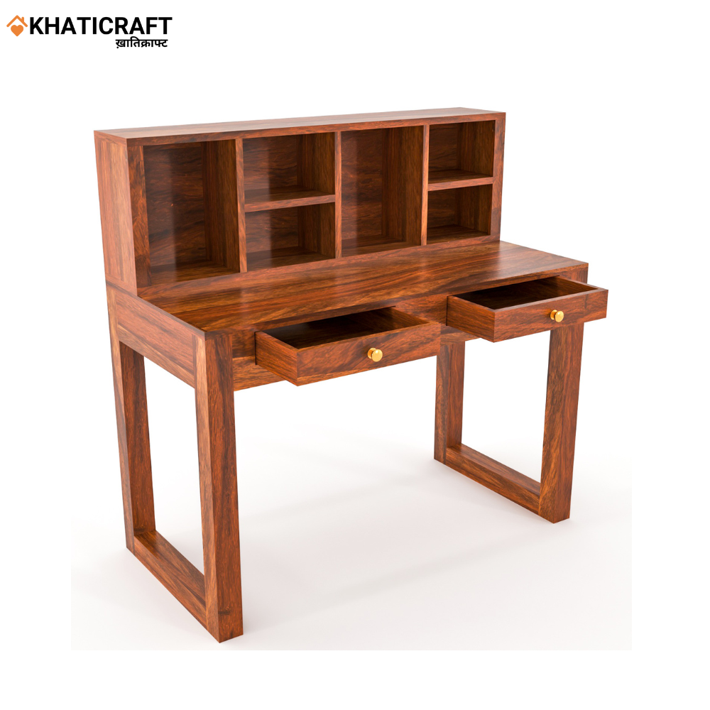 Arya-2 Solid Wood Sheesham Study Table With Chavi Wallshelf