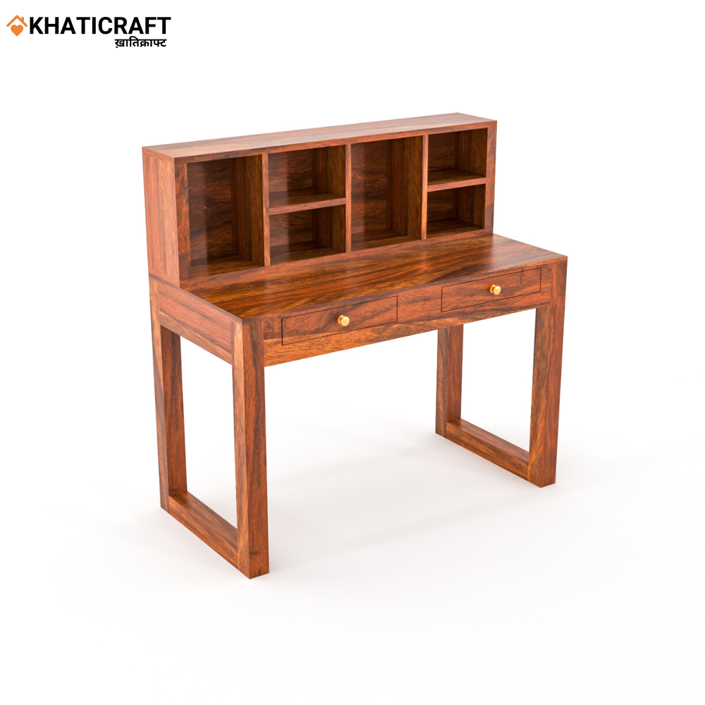 Arya-2 Solid Wood Sheesham Study Table With Chavi Wallshelf