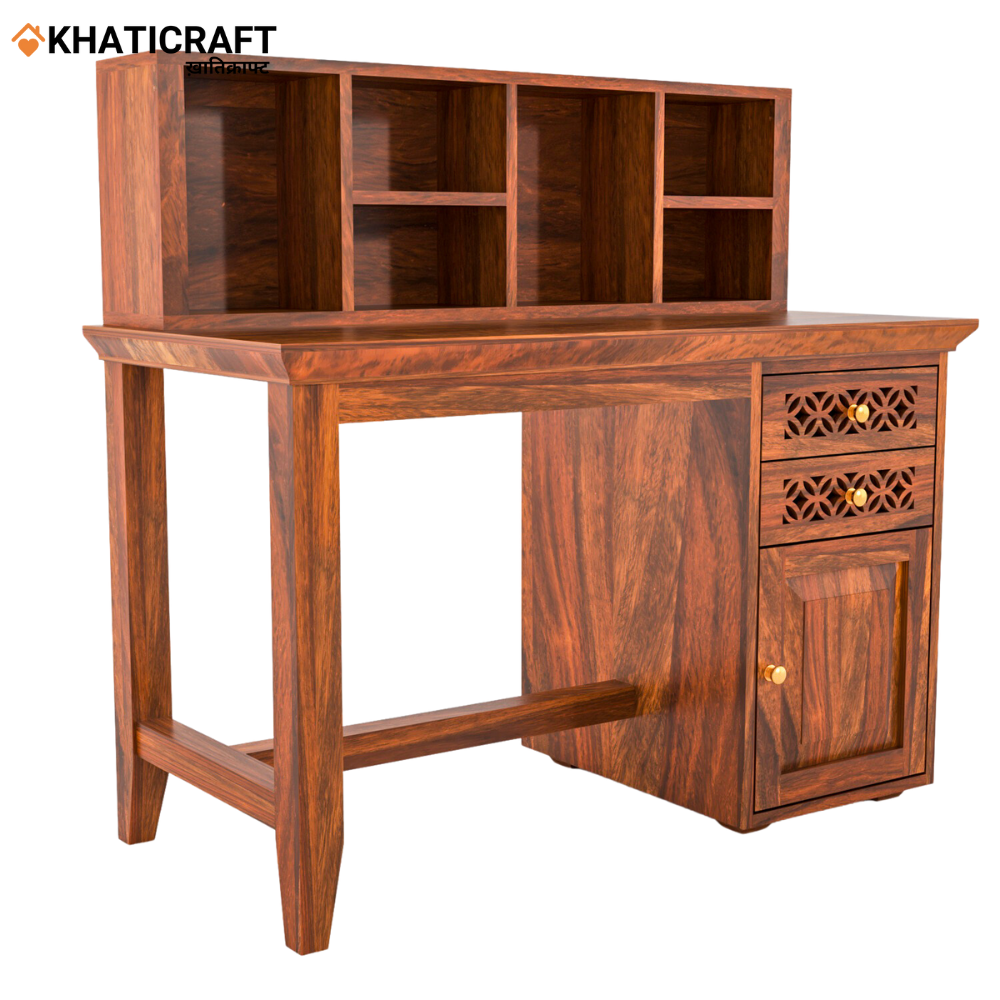 Mira Solid Wood Sheesham Study Table with Chavi Wallshelf