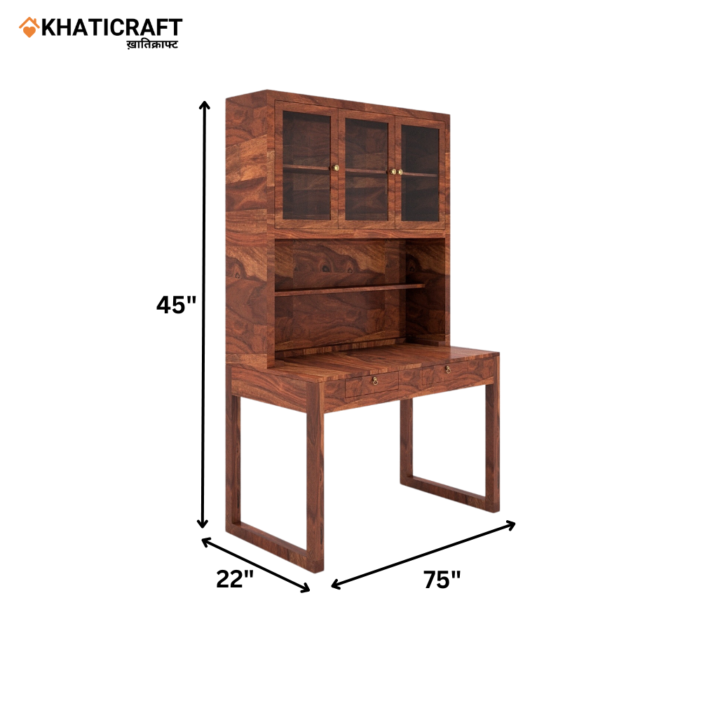 Arya-2 Solid Wood Sheesham Study Table With Mount Bookshelf