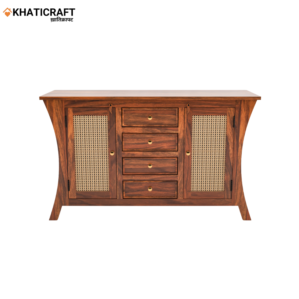 Kian Solid Wood Sheesham Sideboard with Rattan